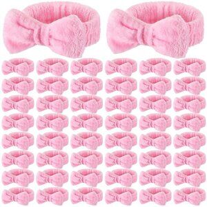 Pink Spa Headbands Bulk 50 Pcs Soft Microfiber Removable Bows for Women